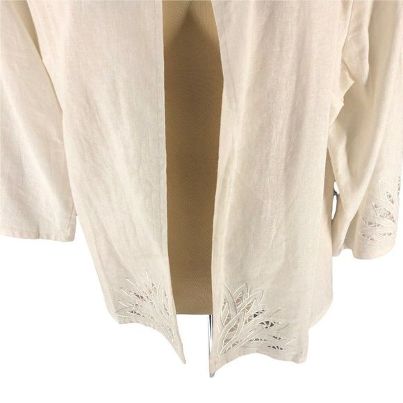 EY Boutique Womens Cardigan 2X XX Ivory Tunic Open Shoulder Pads Linen Long Slv - Picture 3 of 12